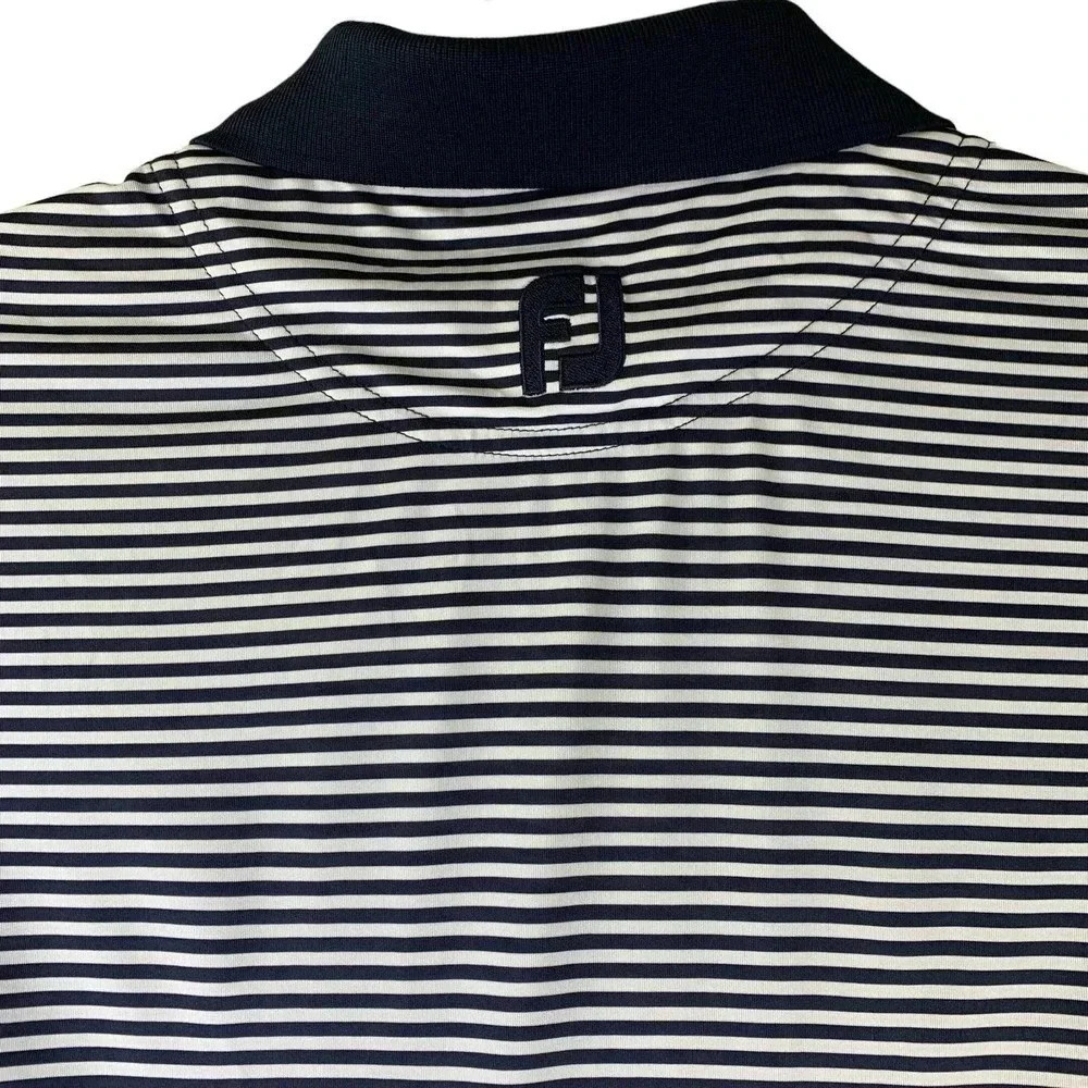 FootJoy FJ Striped Navy Athletic Polo Golf Shirt Men Size L MGA Lomas Cup 2014 - Picture 7 of 13